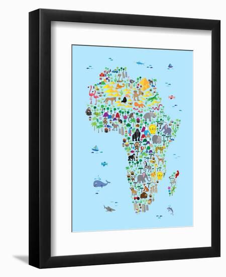 Animal Map of Africa for children and kids-Michael Tompsett-Framed Art Print