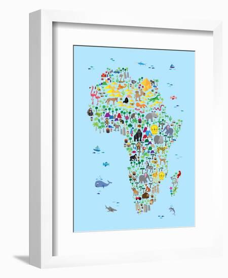 Animal Map of Africa for children and kids-Michael Tompsett-Framed Art Print