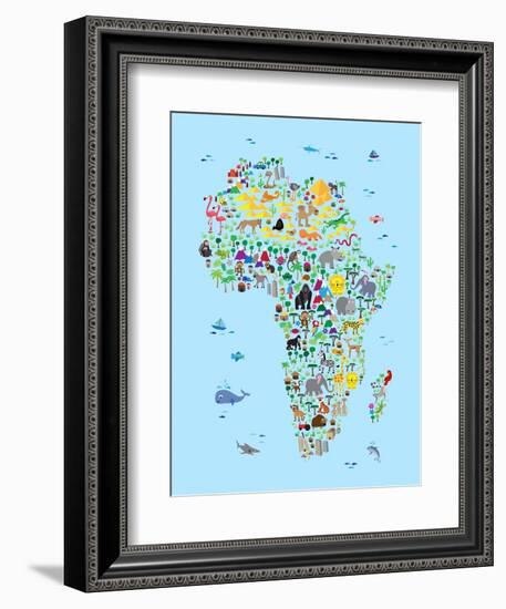 Animal Map of Africa for children and kids-Michael Tompsett-Framed Art Print