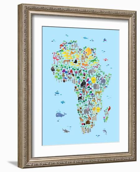 Animal Map of Africa for children and kids-Michael Tompsett-Framed Art Print