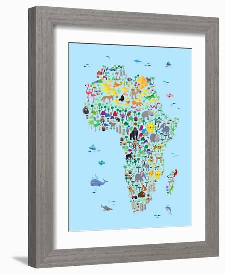 Animal Map of Africa for children and kids-Michael Tompsett-Framed Art Print