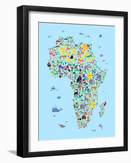 Animal Map of Africa for children and kids-Michael Tompsett-Framed Art Print