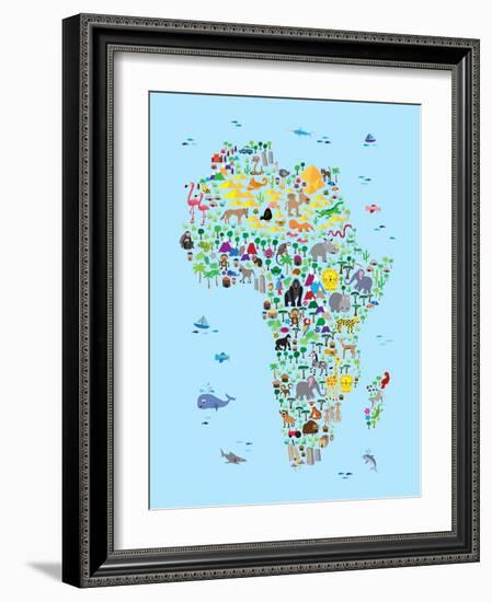 Animal Map of Africa for children and kids-Michael Tompsett-Framed Art Print