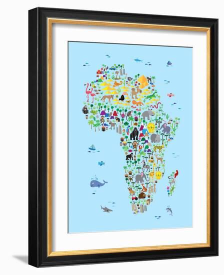 Animal Map of Africa for children and kids-Michael Tompsett-Framed Art Print