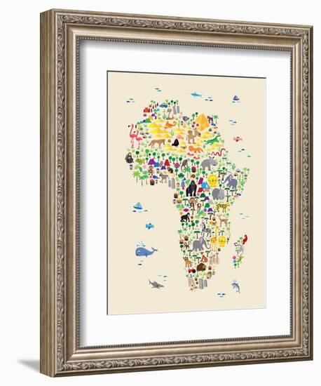 Animal Map of Africa for children and kids-Michael Tompsett-Framed Art Print