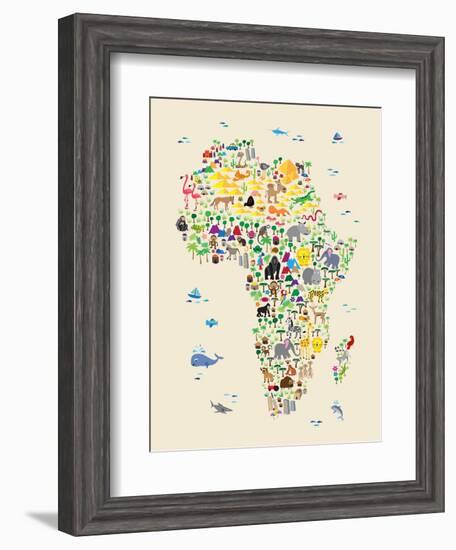 Animal Map of Africa for children and kids-Michael Tompsett-Framed Art Print