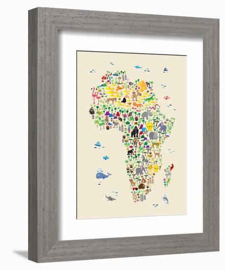 Animal Map of Africa for children and kids-Michael Tompsett-Framed Art Print