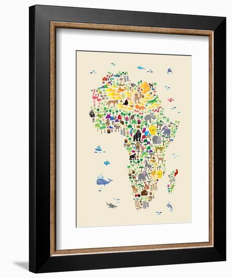 Animal Map of Africa for children and kids-Michael Tompsett-Framed Art Print