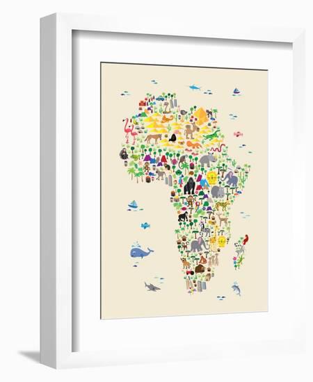 Animal Map of Africa for children and kids-Michael Tompsett-Framed Art Print