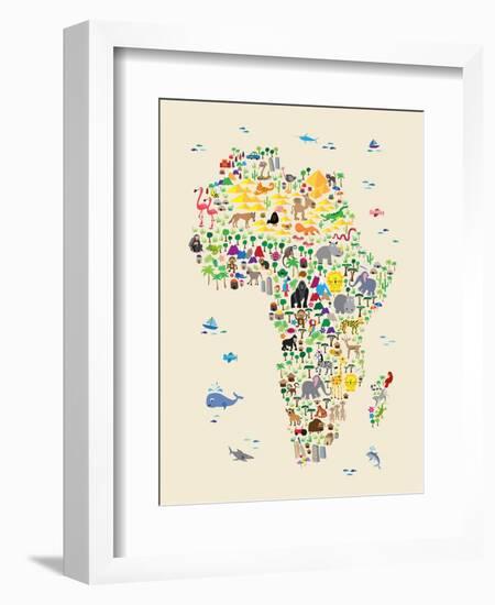 Animal Map of Africa for children and kids-Michael Tompsett-Framed Premium Giclee Print