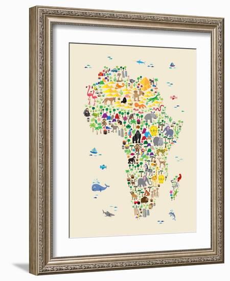 Animal Map of Africa for children and kids-Michael Tompsett-Framed Art Print