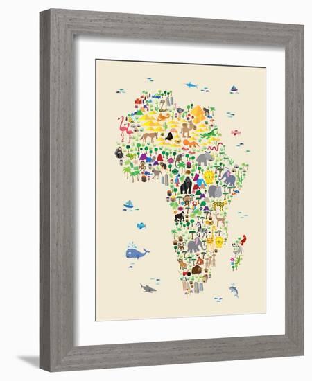 Animal Map of Africa for children and kids-Michael Tompsett-Framed Art Print