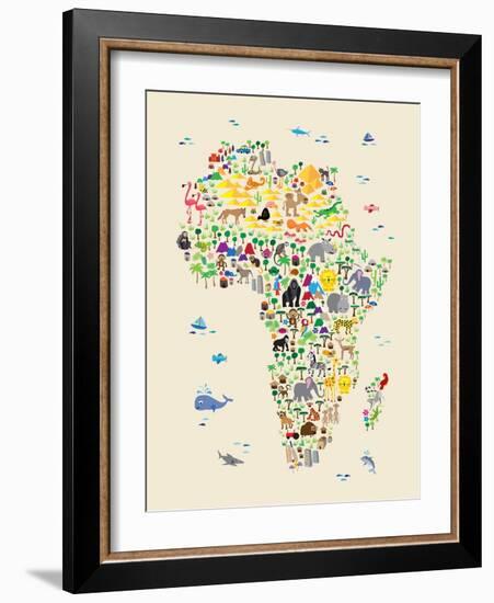 Animal Map of Africa for children and kids-Michael Tompsett-Framed Art Print