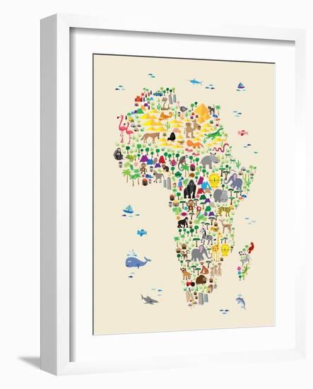 Animal Map of Africa for children and kids-Michael Tompsett-Framed Art Print