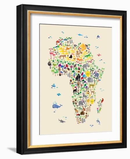 Animal Map of Africa for children and kids-Michael Tompsett-Framed Art Print