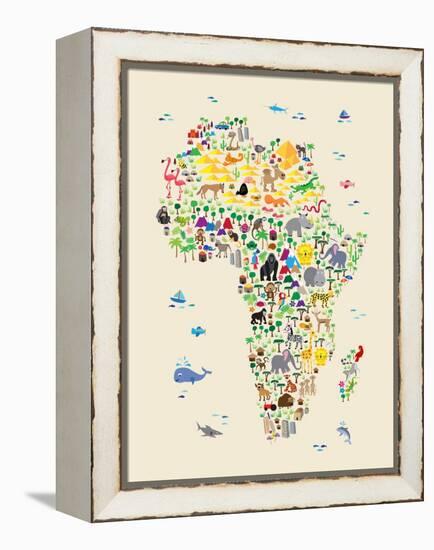 Animal Map of Africa for children and kids-Michael Tompsett-Framed Stretched Canvas