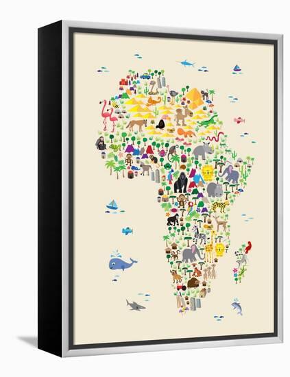 Animal Map of Africa for children and kids-Michael Tompsett-Framed Stretched Canvas