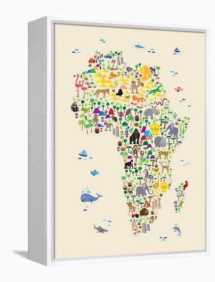 Animal Map of Africa for children and kids-Michael Tompsett-Framed Stretched Canvas