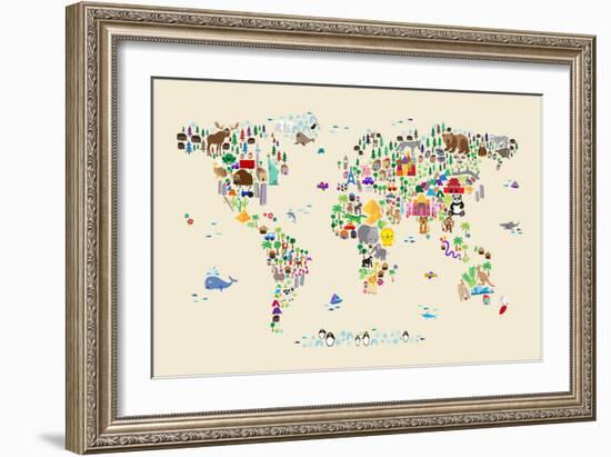 Animal Map of the World for children and kids-Michael Tompsett-Framed Art Print