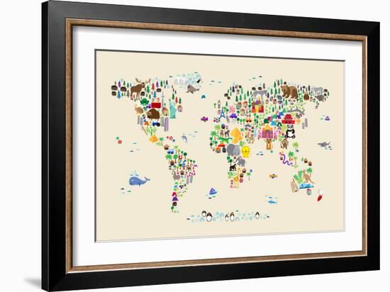 Animal Map of the World for children and kids-Michael Tompsett-Framed Art Print