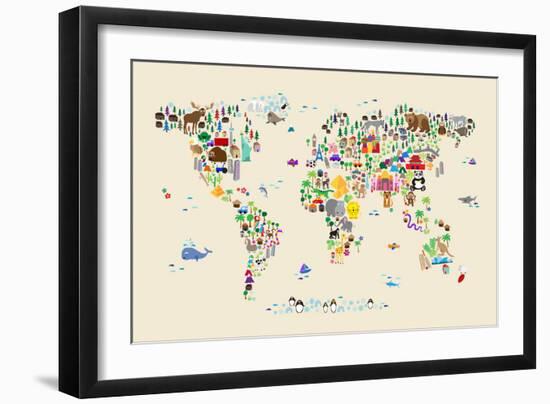 Animal Map of the World for children and kids-Michael Tompsett-Framed Art Print