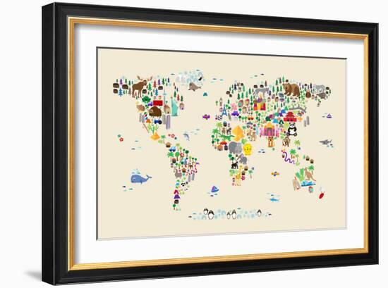 Animal Map of the World for children and kids-Michael Tompsett-Framed Art Print