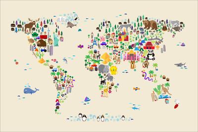 Animal Map Of The World For Children And Kids Art Print By Michael Tompsett Artcom