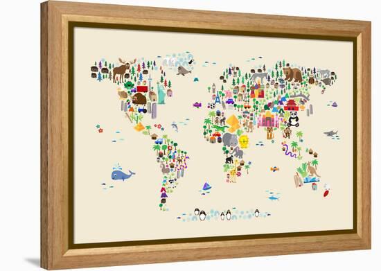 Animal Map of the World for children and kids-Michael Tompsett-Framed Stretched Canvas