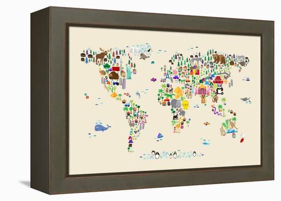 Animal Map of the World for children and kids-Michael Tompsett-Framed Stretched Canvas