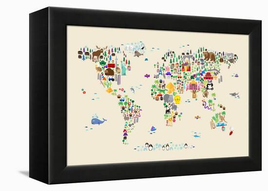Animal Map of the World for children and kids-Michael Tompsett-Framed Stretched Canvas