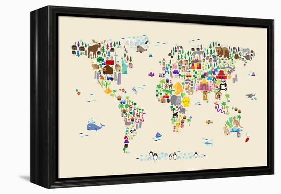 Animal Map of the World for children and kids-Michael Tompsett-Framed Stretched Canvas