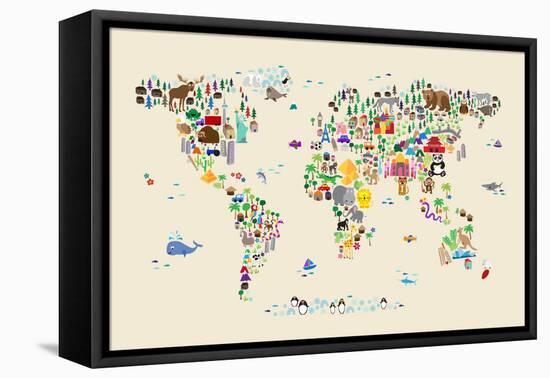 Animal Map of the World for children and kids-Michael Tompsett-Framed Stretched Canvas