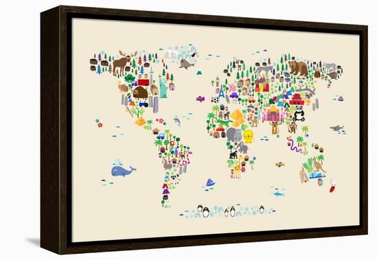 Animal Map of the World for children and kids-Michael Tompsett-Framed Stretched Canvas