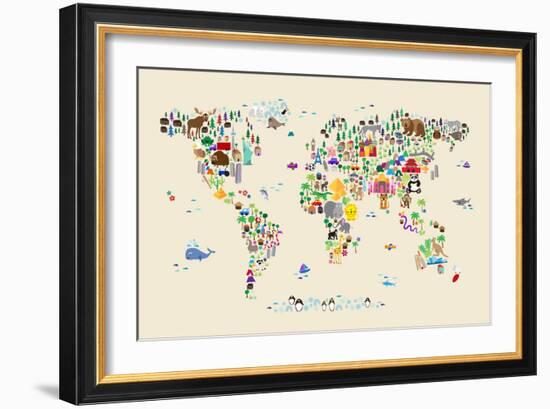 Animal Map of the World for children and kids-Michael Tompsett-Framed Premium Giclee Print