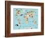 Animal Map of the World for Children and Kids-Moloko88-Framed Art Print