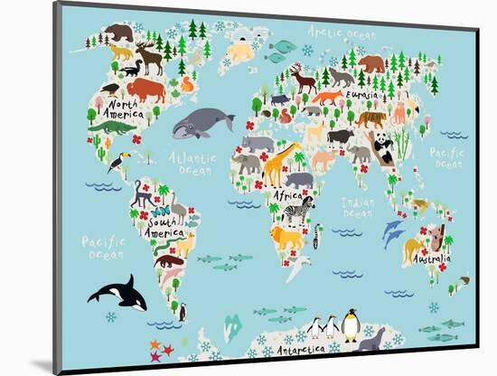 Animal Map of the World for Children and Kids-Moloko88-Mounted Art Print