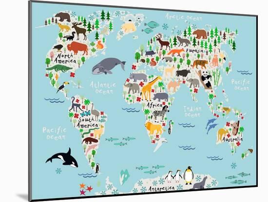 Animal Map of the World for Children and Kids-Moloko88-Mounted Art Print