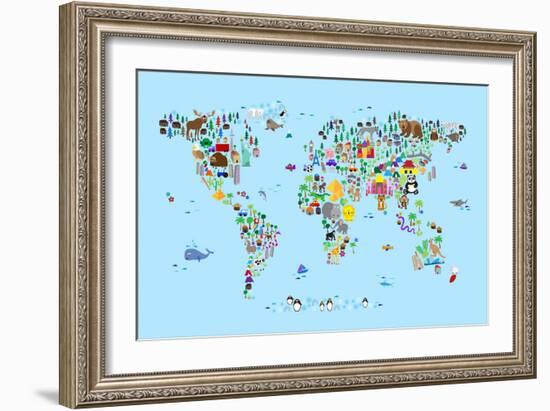 Animal Map of the World-Michael Tompsett-Framed Premium Giclee Print