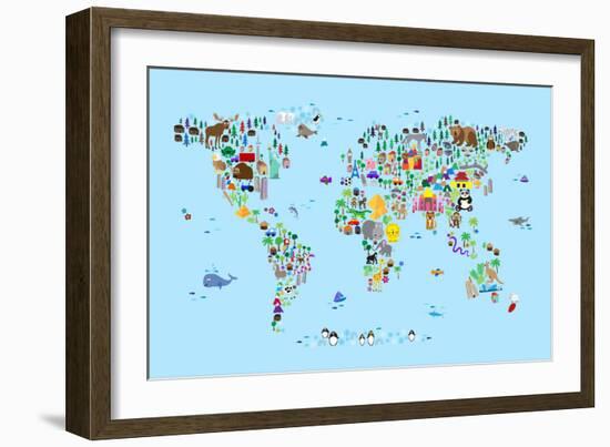 Animal Map of the World-Michael Tompsett-Framed Premium Giclee Print