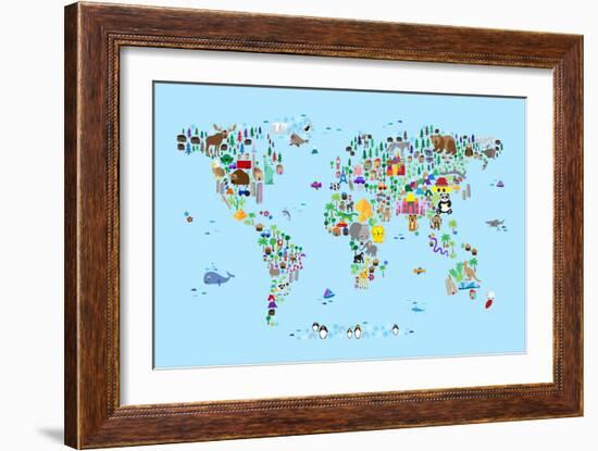 Animal Map of the World-Michael Tompsett-Framed Premium Giclee Print