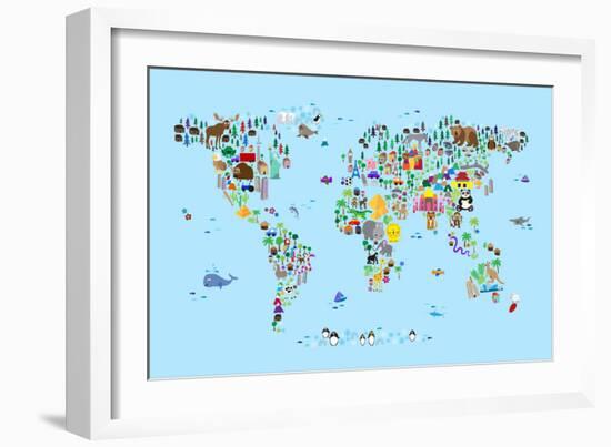 Animal Map of the World-Michael Tompsett-Framed Premium Giclee Print