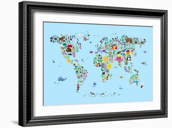 Animal Map of the World-Michael Tompsett-Framed Premium Giclee Print