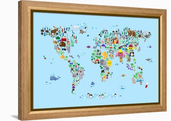 Animal Map of the World-Michael Tompsett-Framed Stretched Canvas