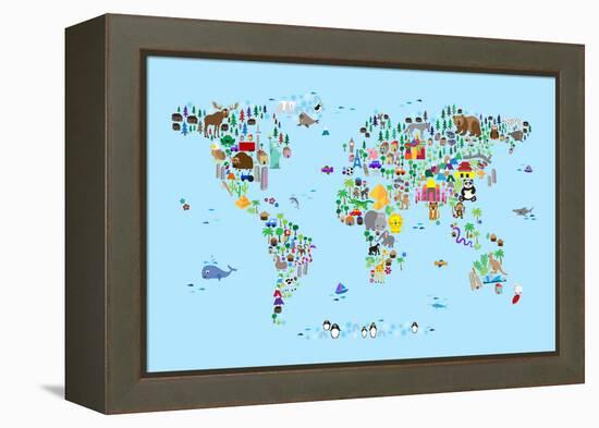 Animal Map of the World-Michael Tompsett-Framed Stretched Canvas