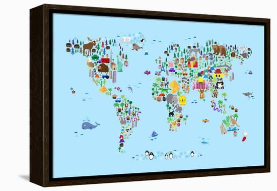 Animal Map of the World-Michael Tompsett-Framed Stretched Canvas