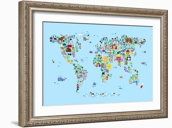 Animal Map of the World-Michael Tompsett-Framed Art Print