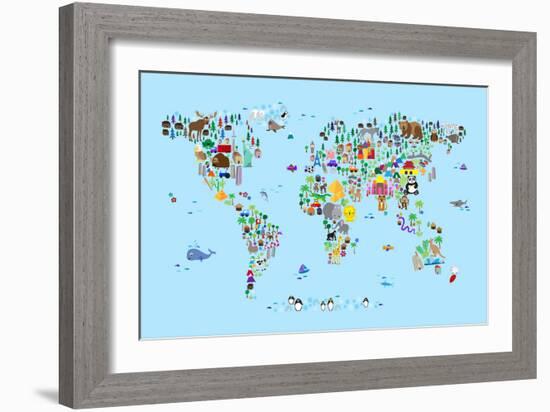 Animal Map of the World-Michael Tompsett-Framed Art Print