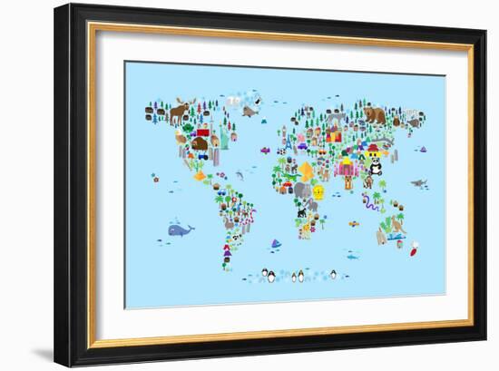 Animal Map of the World-Michael Tompsett-Framed Art Print