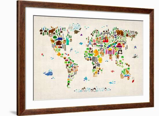 Animal Map of the World-Michael Tompsett-Framed Art Print