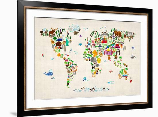 Animal Map of the World-Michael Tompsett-Framed Art Print